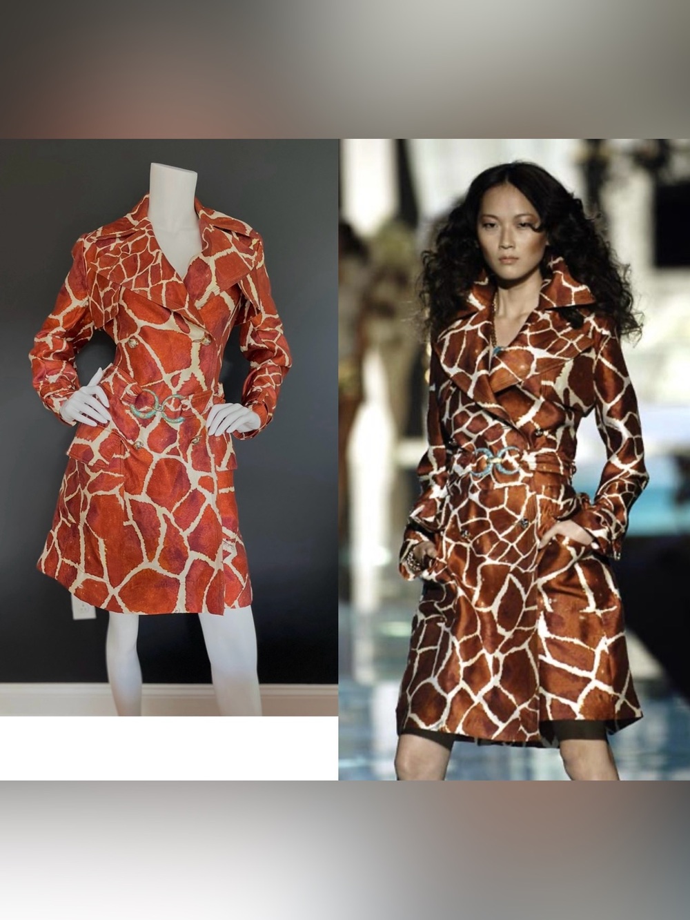 ROBERTO CAVALLI S/S 2006 Vintage Look #46 Giraffe Silk Trench Dress Coat 40IT - Picture 1 of 15